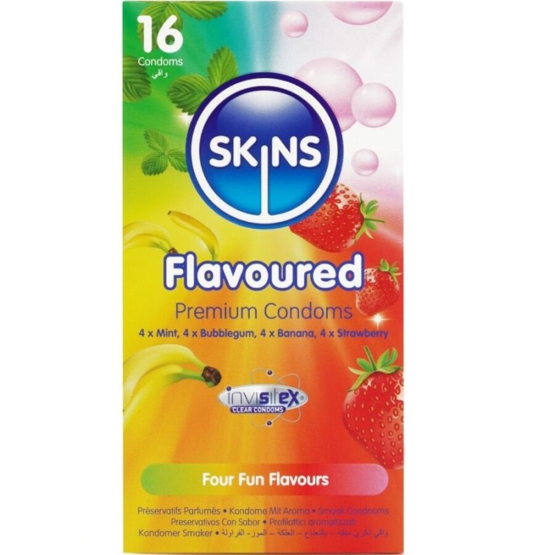 SKINS - PRESERVATIVOS PREMIUM MULTI SABORES PACOTE COM 16 - D-244402 - Dona Pimenta SKINS - PRESERVATIVOS PREMIUM MULTI SABORES PACOTE COM 16 - D-244402 - Dona Pimenta