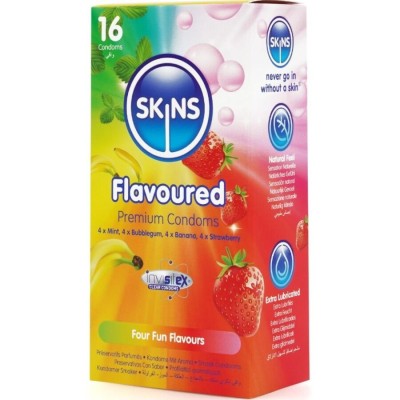 SKINS - PRESERVATIVOS PREMIUM MULTI SABORES PACOTE COM 16 - D-244402 - Dona Pimenta