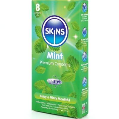 SKINS - PRESERVATIVOS MINT PREMIUM PACOTE COM 8 - D-244405 - Dona Pimenta