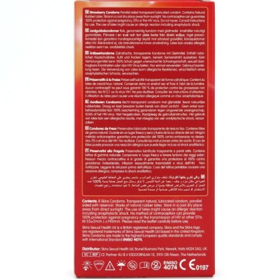 SKINS - PRESERVATIVOS PREMIUM DE MORANGO - PACOTE COM 8 - D-244410 - Dona Pimenta