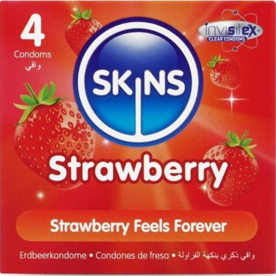 SKINS - PACOTE COM 4 PRESERVATIVOS PREMIUM DE MORANGO - D-244411 - Dona Pimenta