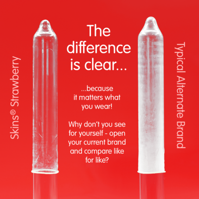 SKINS - PACOTE COM 4 PRESERVATIVOS PREMIUM DE MORANGO - D-244411 - Dona Pimenta