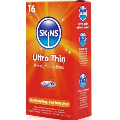 SKINS - PRESERVATIVOS ULTRA FINOS PREMIUM PACOTE COM 16 - D-244412 - Dona Pimenta
