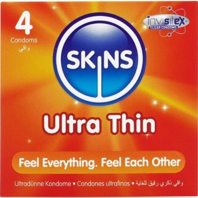 SKINS - PRESERVATIVOS ULTRA FINOS PREMIUM PACOTE COM 4 - D-244414 - Dona Pimenta