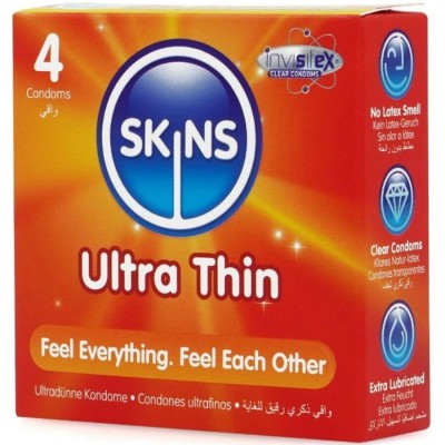 SKINS - PRESERVATIVOS ULTRA FINOS PREMIUM PACOTE COM 4 - D-244414 - Dona Pimenta