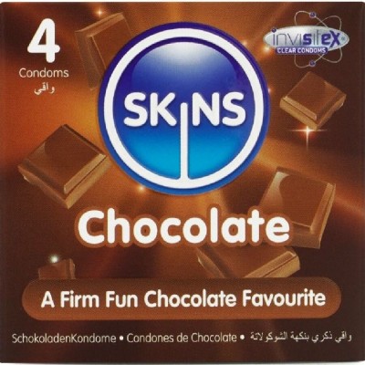 SKINS - PACOTE COM 4 PRESERVATIVOS CHOCOLATE PREMIUM - D-244418 - Dona Pimenta