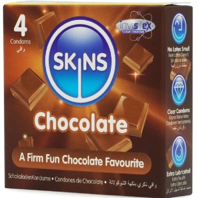 SKINS - PACOTE COM 4 PRESERVATIVOS CHOCOLATE PREMIUM - D-244418 - Dona Pimenta