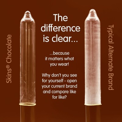 SKINS - PRESERVATIVOS CHOCOLATE PREMIUM PACOTE 8 - D-244419 - Dona Pimenta