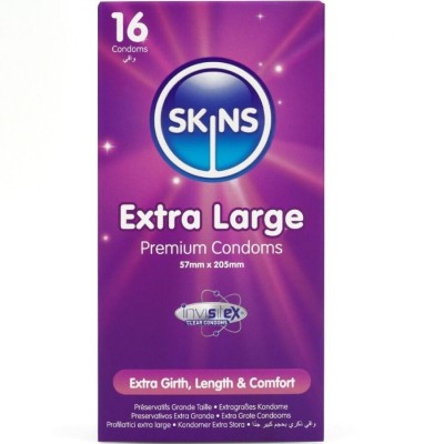SKINS - PRESERVATIVOS EXTRA GRANDE PREMIUM PACOTE COM 16 - D-244415 - Dona Pimenta