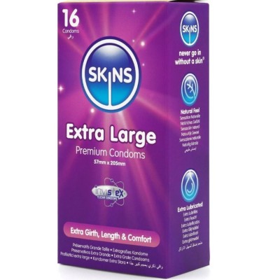 SKINS - PRESERVATIVOS EXTRA GRANDE PREMIUM PACOTE COM 16 - D-244415 - Dona Pimenta