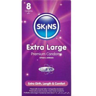 SKINS - PRESERVATIVOS EXTRA GRANDE PREMIUM PACOTE COM 8 - D-244416 - Dona Pimenta