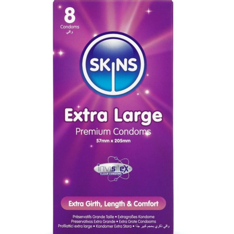SKINS - PRESERVATIVOS EXTRA GRANDE PREMIUM PACOTE COM 8 - D-244416 - Dona Pimenta SKINS - PRESERVATIVOS EXTRA GRANDE PREMIUM PACOTE COM 8 - D-244416 - Dona Pimenta