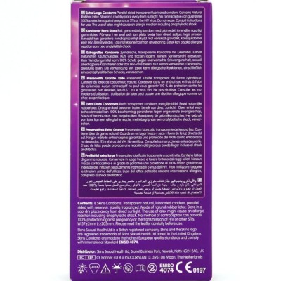 SKINS - PRESERVATIVOS EXTRA GRANDE PREMIUM PACOTE COM 8 - D-244416 - Dona Pimenta