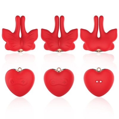 ARMONY - GRAMPOS MAGNÃTICOS PARA MAMILOS COM VIBRAÇÃO FORMATO BORBOLETA VERMELHO - D-243051 - Dona Pimenta