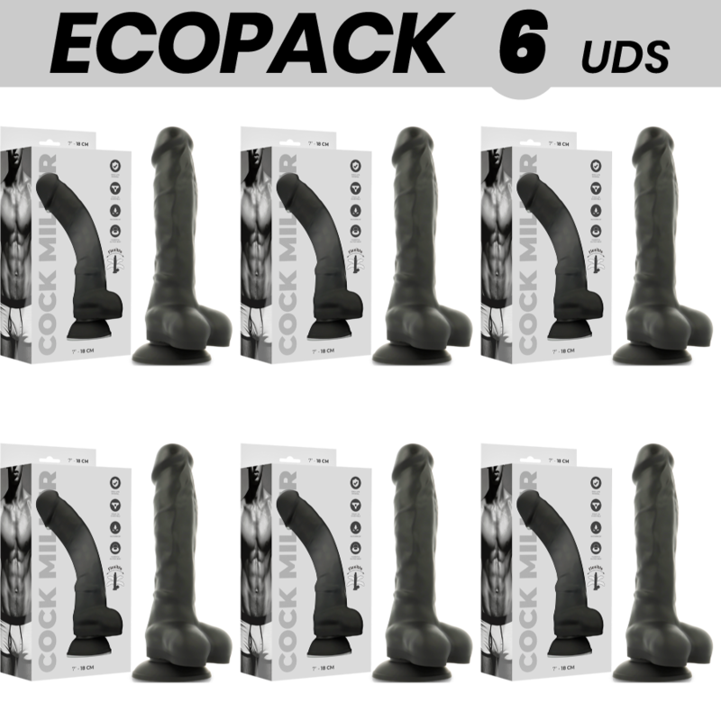 ECOPACK 6 UNIDADES - COCK MILLER SILICONE DENSIDADE ARTICULVEL PRETO COCKSIL 18 CM - D-231453 - Dona Pimenta