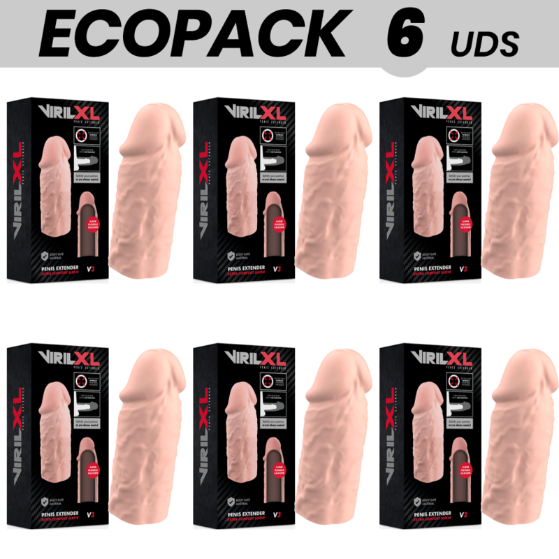 ECOPACK 6 UNIDADES - EXTENSO DE PÉNIS NATURAL VIRILXL SILICONE LÍQUIDO V3 - D-231577 - Dona Pimenta