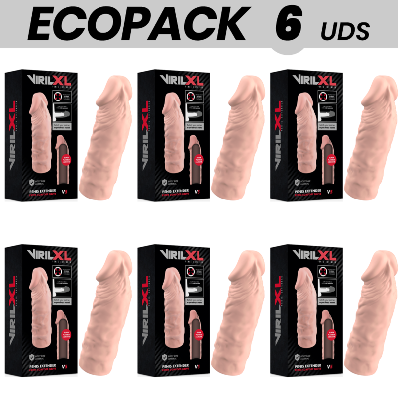 ECOPACK 6 UNIDADES - EXTENSO DE PÉNIS NATURAL VIRILXL SILICONE LÍQUIDO V5 - D-231579 - Dona Pimenta