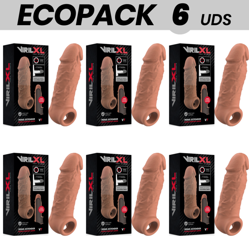 ECOPACK 6 UNIDADES - EXTENSO DE PÉNIS EM SILICONE LÍQUIDO VIRILXL V7 CASTANHO - D-231582 - Dona Pimenta