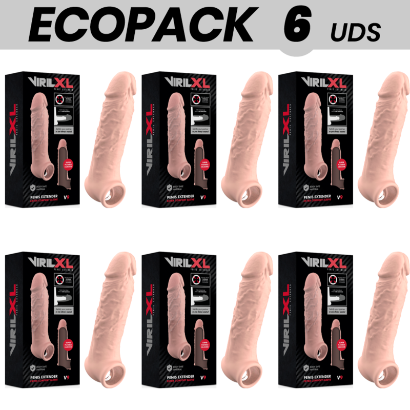 ECOPACK 6 UNIDADES - EXTENSO DE PÉNIS NATURAL VIRILXL SILICONE LÍQUIDO V9 - D-231583 - Dona Pimenta