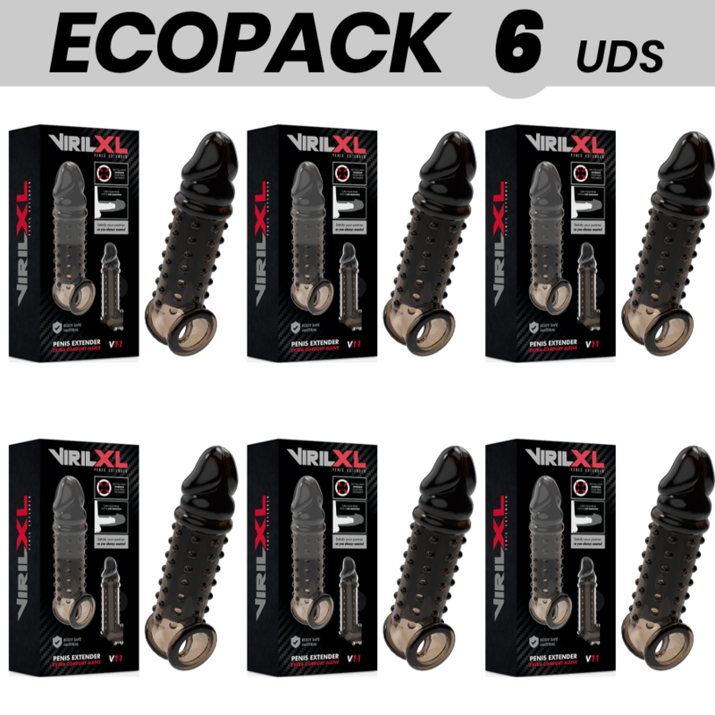 ECOPACK 6 UNIDADES - EXTENSO DE PÉNIS VIRILXL E BAINHA V11 PRETA - D-231586 - Dona Pimenta