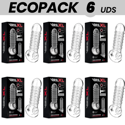 ECOPACK 6 UNIDADES - EXTENSO VIRILXL E BAINHA PARA PÉNIS V15 TRANSPARENTE - D-231587 - Dona Pimenta