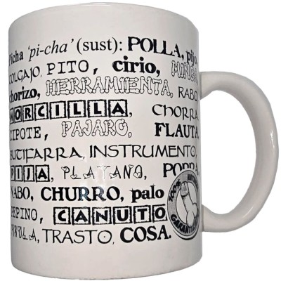 DIABLO PICANTE - CANECA BRANCA COM SINÓNIMOS  DE PÉNIS 370 ML - D-244768 - Dona Pimenta