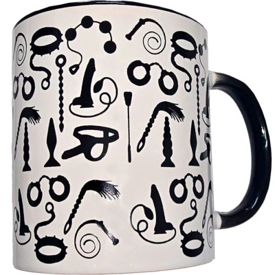 DIABLO PICANTE - CANECA BONDAGE BRANCA COM ALÇA PRETA 370 ML - D-244771 - Dona Pimenta