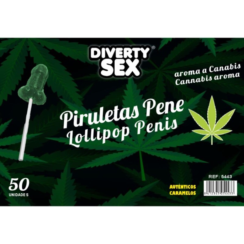 DIABLO GOLOSO - 50 PIRULITOS DE PÉNIS AROMA DE CANNABIS - D-244782 - Dona Pimenta