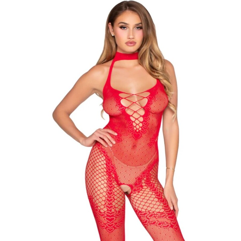 LEG AVENUE - 89336 BODYSTOCKING SEM FUNDO VERMELHO - TAMANHO ÚNICO - D-244728 - Dona Pimenta